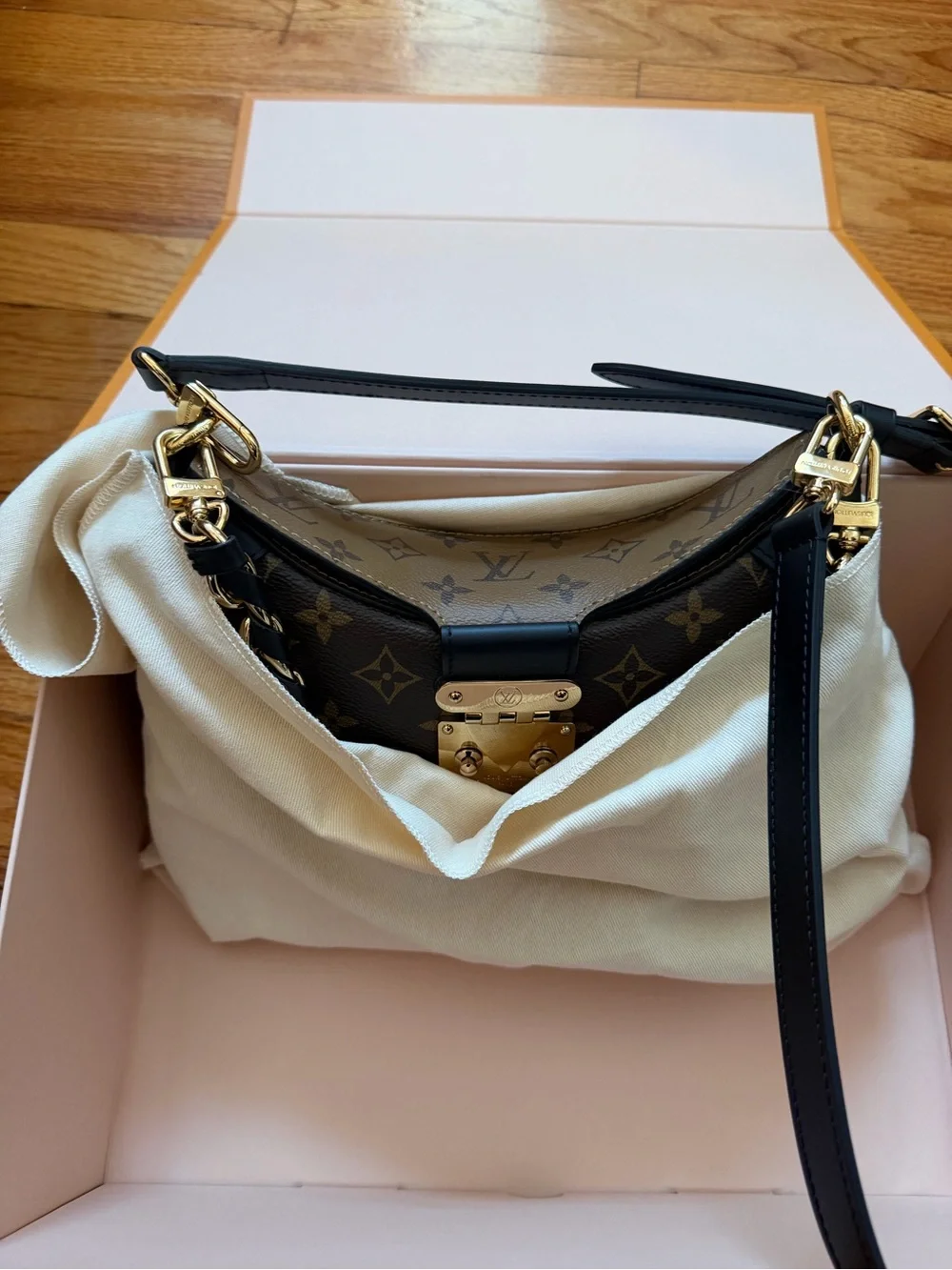 Louis Vuitton Monogram Canvas Shoulder Bag with Gold Hardware